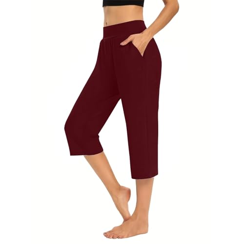 Generisch Damen Jogginghose 3/4 Baumwolle High Waist Sporthose Trainingsanzug Fitness Trainingshose Frauen Freizeithosen Mit Verstellbaren Bündchen Und Tasche Dreiviertel Hose Damen Beinformung von Generisch