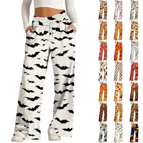 Generisch Damen Jogginghose Halloween Lang Yogahose Sporthose Workout Trainingshose Leicht Locker Bequem Baggy Sweatpants mit Taschen Weites Bein Freizeithose von Generisch