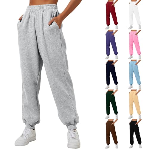 Generisch Damen Jogginghose Lang Sporthose Baumwolle Traininghose Fitness High Waist Freizeithose Lockere Sweatpants mit elastischem Bund und Taschen Damen von Generisch