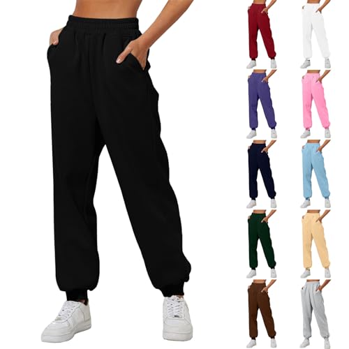 Generisch Damen Jogginghose Lang Sporthose Baumwolle Traininghose Fitness High Waist Freizeithose Lockere Sweatpants mit elastischem Bund und Taschen Damen von Generisch