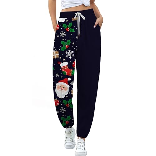 Generisch Damen Jogginghose Parachute Weihnachtshose Track Pants Christmas Trainingshosen Mit Hoher Taille Schlupfhose Bequem Wanderhose Lässig Casual Damenhosen Trackpants Hose Damen Bequem von Generisch