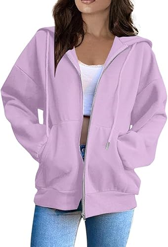 Generisch Damen Hoodie Sweatjacke Hoodie Zipper Sweatshirtjacke Einfarbig Herbst Kapuzenjacke Lang Y2k Trainingsjacke Mit Reißverschluss College Casual Hoodie mit Kapuze Sweatshirt von Generisch