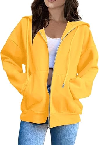 Generisch Damen Hoodie Sweatjacke Hoodie Zipper Sweatshirtjacke Einfarbig Herbst Kapuzenjacke Lang Y2k Trainingsjacke Mit Reißverschluss College Casual Hoodie mit Kapuze Sweatshirt von Generisch