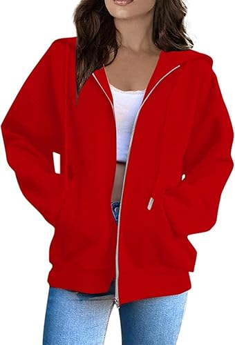 Generisch Damen Hoodie Sweatjacke Hoodie Zipper Sweatshirtjacke Einfarbig Herbst Kapuzenjacke Lang Y2k Trainingsjacke Mit Reißverschluss College Casual Hoodie mit Kapuze Sweatshirt von Generisch