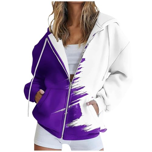 Generisch Damen Kapuzenpullover Sweatjacke Sweatshirt Farbvarianten Kapuzenjacke Kapuzenpulli Kapuze Langarm Sweatshirtjacke Damen Mit Kapuze Fleece Pullover Damen Outdoor Retro Pulli Damen Neon Pink von Generisch