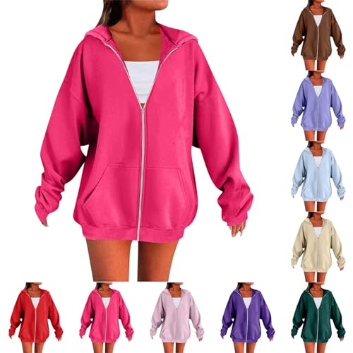 Generisch Damen Kapuzenpullover Sweatjacke Sweatshirt Farbvarianten Kapuzenjacke Kapuzenpulli Langarm Kapuze Hoodie Sport Style Casual Fitness Basic Training Damen Sweatjacke Amerikanisches Retro von Generisch
