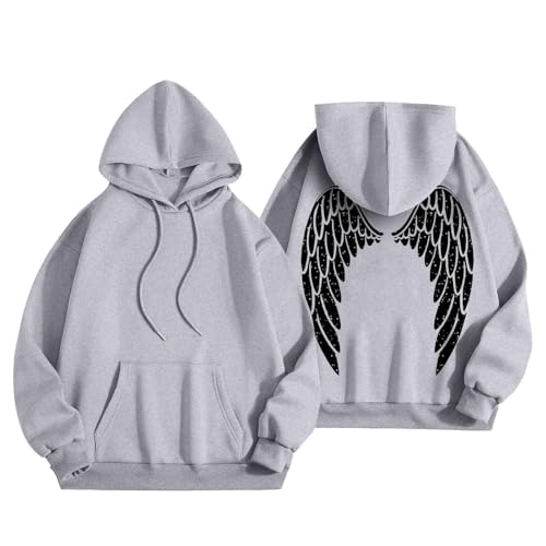 Generisch Damen-Kapuzenpullover Winter Backprint Engelsflügeln Hoodie Damen mit Kapuze Warm Elegant Pullover Damen Y2K mit Flügeln Druck Hoodies Frauen Aufdruck Hoody Teenager Mädchen Winterpullover von Generisch