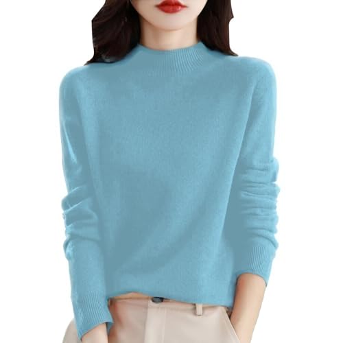 Generisch Damen Kaschmirpullover, Rundhalsausschnitt, Langarm, Weich, Glattstrick (Blue,L) von Generisch