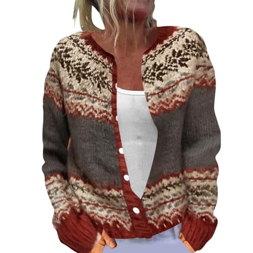 Generisch Damen Klamotten, Strickjacke Bunt Damen, Pullover Strickjacken Elegante Winter Warm Herbst Jacke Strick Übergangsjacke Leichte Sweater Norweger Strickpullover von Generisch