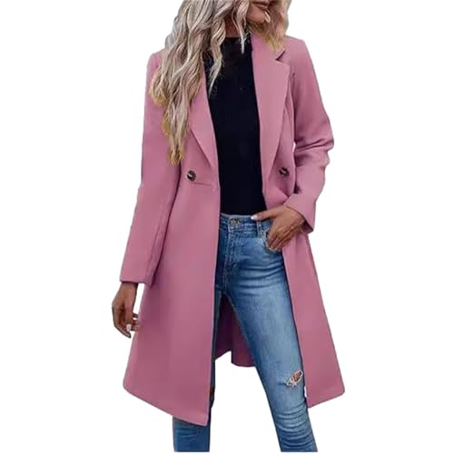 Generisch Damen Klassischer Langer Trenchcoat Zweireiher Revers Langarm Winddicht Mantel mit Gürtel Women's Coats Damen Mantel Herbstkleidungkleidung Schwarz von Generisch