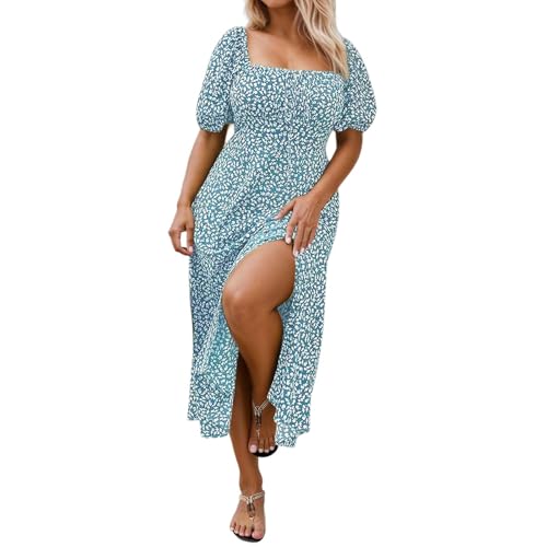 Generisch Damen Kleid Wickelkleid Freizeitkleider Strand Sommerkleider Kurzarm Lockeres Knöchellang Tunika Kleider Sommer von Generisch