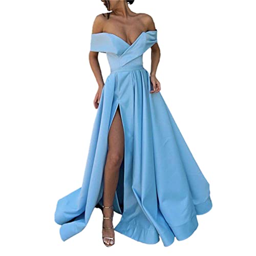 Generisch Damen Kleider V-Ausschnitt EIN-Wort-Kragen Frauen Abendkleider Elegant Einfarbig Tailliertes Langes Kleid Schlitz Elegant Brautjungfernkleid Bodenlang Partykleid von Generisch