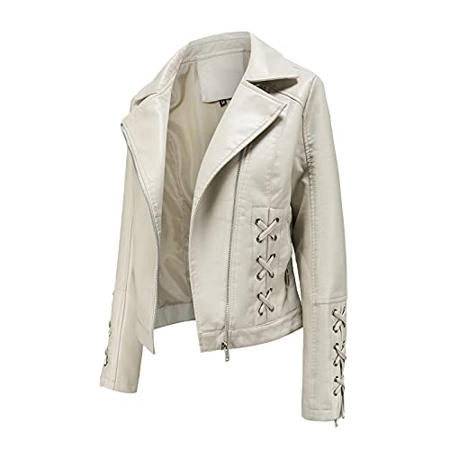 Generisch Damen Kunstlederjacke Reverskragen Lange Ärmel Übergangsjacke Reißverschluss Bikerjacke Damen Lässig Motorrad Jacke Frauen GefüTterte Lederjacke Damen Lederjacke Mit Fell Damen Stradivarius von Generisch