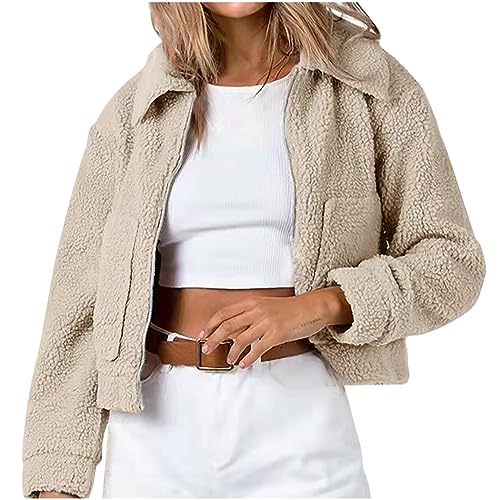 Generisch Damen Kurz Teddyjacke Fleecejacke Einfarbig Jacken Winterjacke Plüschjacke Langarm mit Kragen Mantel Teddy-Fleece Wintermantel Outlet Angebote Beige S Generisch Damen Kurz Teddyjacke Fleecejacke Einfarbig Jacken Winterjacke Plüschjacke Langarm mit Kragen Mantel Teddy-Fleece Wintermantel Outlet Angebote Beige S von Generisch