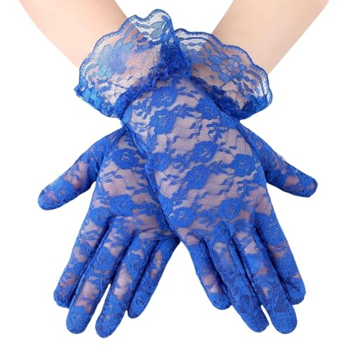 Generisch Damen Kurze Spitzen Handschuhe Elegant Spitzenhandschuhe Brauthandschuh Lace Gloves Tea Party Handschuhe für Party Hochzeit Teeparty Abschlussball Bekleidungs Zubehör (Blau) von Generisch