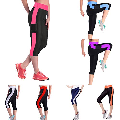Generisch Damen Kurze Sporthose Fitnesshose 3/4 Caprihose Stretch Laufhose Blickdicht Sport-Leggings Mit Taschen Radlerhose Capri-Wanderhose Dünne Jogginghose 7/8 Yogahosen Locker Freizeithose von Generisch