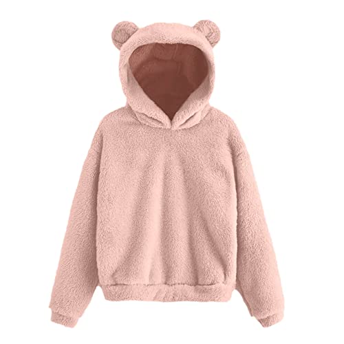 Generisch Damen Kuschelpullover Teddy Fleece Hoodie Kapuzenpullover mit Bärenohren Ohren Kapuze Pulli Winter Sweatshirt Große Größen Langarm Pullover Oversize Flauschiger Hoodie Plüschpullover von Generisch