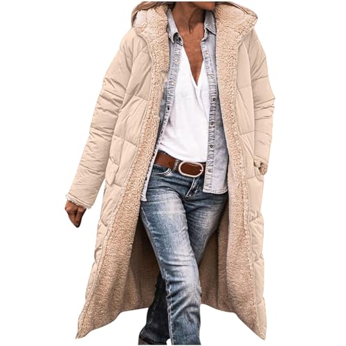 Generisch Damen Lang Mantel Warm Wintermantel Teddyfutter Steppmantel Winterjacke Gutschein Daunenmantel Puffer Jacke Steppjacke Parka Jacke Blitzangebote 09 Beige M von Generisch