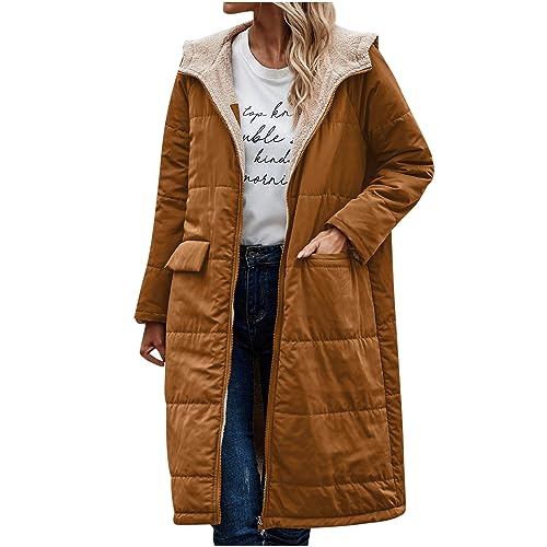Generisch Damen Lang Mantel Warm Wintermantel Teddyfutter Steppmantel Winterjacke Gutschein Daunenmantel Puffer Jacke Steppjacke Parka Jacke Sale Angebote 02 Braun L von Generisch