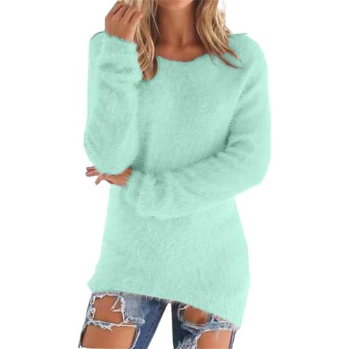 Generisch Damen Langarm Teddy Fleecepullover Elegant Long Fleece Pullover Ohne Kapuze Einfarbig Rundhals Casual Pulli Autumn Winter Bequeme Warm Oberteile Pour Festlich Alltagskleidung (GN1, L) von Generisch