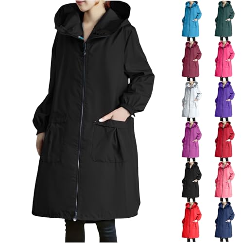 Generisch Damen Lange Windjacke Wasserdicht Atmungsaktiv Softshelljacke Einfarbig Regenmantel Packbare Mit Kapuze ​windjacke Wandern Regenjacken Windschutz Freizeit Wanderjacke Kleidung von Generisch