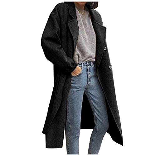 Generisch Damen Langer Trenchcoat zweireihiger Trenchcoat wasserabweisend klassischer Pfauenmantel mit Gürtel Beige Mantel Damen Wintermantel Damen Wolle GefüTtert von Generisch