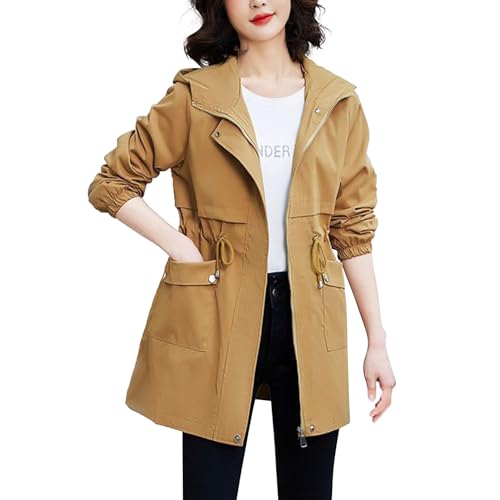 Generisch Damen Langer Trenchcoat zweireihiger Trenchcoat wasserabweisend klassischer Pfauenmantel mit Gürtel Wintermantel Jacke Damen Kurz Samt von Generisch