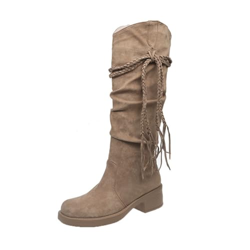 Generisch Damen Langschaft Stiefel Wildleder Boots Elegante Winterstiefel Mit Blockabsatz Overknees Hohe Winterboots Moderne Reitstiefel Mit Niedrige Absatz Komfort BeiläUfige SchnüRung Cowboystiefel von Generisch