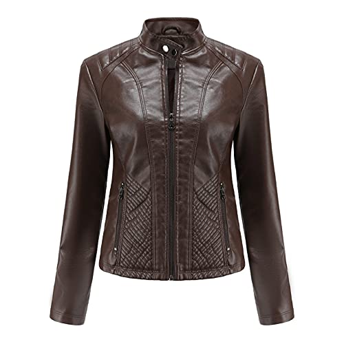 Generisch Damen Lederjacke Kurz Bikerjacke Reverskragen Reißverschluss Leder Jacke Lackleder Übergangsjacke Kurze Lederjacke Schwarz Damen Lederjacke Damen Winter Lang von Generisch