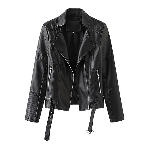 Generisch Damen Lederjacke-Moderner Bikerjacke Übergangsjacke Echtleder Frauen Jacke - Stehkragen mit Schnalle im Biker Look Cognac Bomberjacke Damen GefüTtert Motorradjacke Damen von Generisch