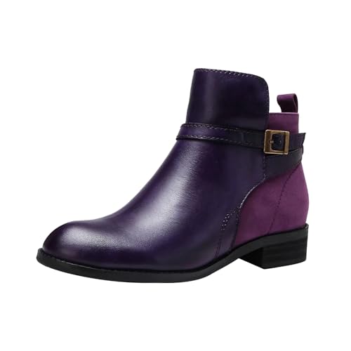 Generisch Damen Lederstiefel Größe,Kurze Winterstiefel Für Damen,Einfarbig rutschfeste Schuhe Flache Mit Blockabsatz Freizeitstiefel Damenstiefel Warm Schlupfregenstiefel von Generisch