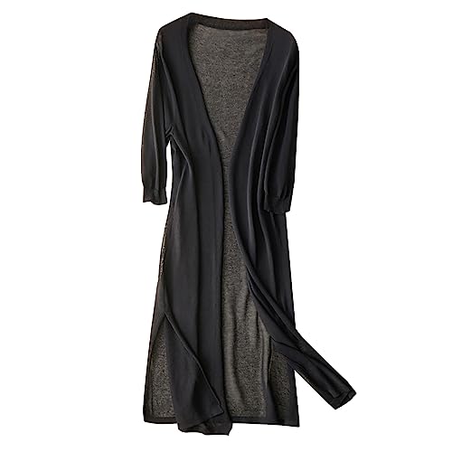 Generisch Damen Leichte Strickjacke Sommer Dünn Lang Langer Cardigan Große Größen Strickjacken Langarm Seitenschlitz Strick Extra Lang Übergangsjacke Elegant Casual Sommerjacke Strickcardigan von Generisch