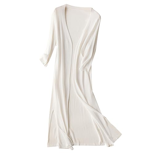 Generisch Damen Leichte Strickjacke Sommer Dünn Lang Langer Cardigan Große Größen Strickjacken Langarm Seitenschlitz Strick Extra Lang Übergangsjacke Elegant Casual Sommerjacke Strickcardigan von Generisch