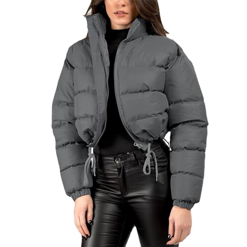 Generisch Damen Leichte Winterjacke Packbar Oversized Steppjacke Kurz mit Reißverschluss Wasserabweisende Kurzer Daunenmantel Daunenjacke Schwarz GläNzend Cardigan Damen Winter Kurz von Generisch
