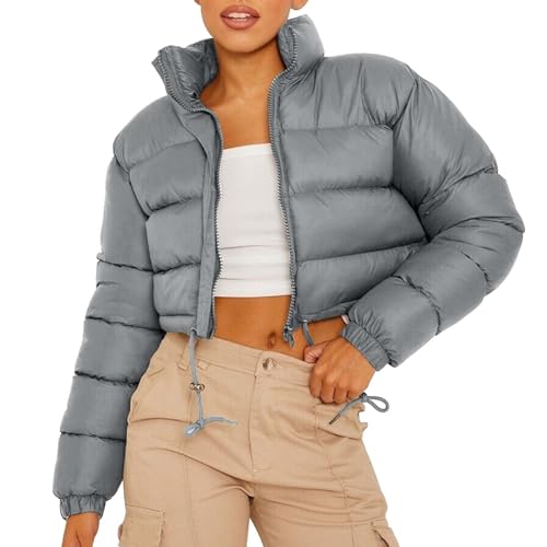 Generisch Damen Leichte Winterjacke Ultra Kurze Daunenjacke Kapuze Steppjacke Übergangsjacke Einfarbig Pufferjacke mit Tasche Winter Steppmantel Outdoorjacke Wanderjacke Freizeitjacke Quilted Coat von Generisch