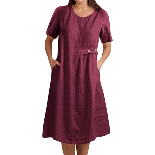 Generisch Damen Leinen Kleider Ärmellos Damenstrandkleider Damen Sommer Blusenkleid Elegant Freizeitkleid Einfarbige Leicht Und Luftig Strandkleid Mode Lässiges Freizeitkleid Blusenkleid Strandkleid von Generisch