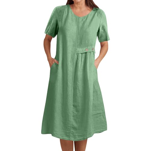Generisch Damen Leinen Kleider Ärmellos Damenstrandkleider Damen Sommer Blusenkleid Elegant Freizeitkleid Einfarbige Leicht Und Luftig Strandkleid Mode Lässiges Freizeitkleid Blusenkleid Strandkleid von Generisch