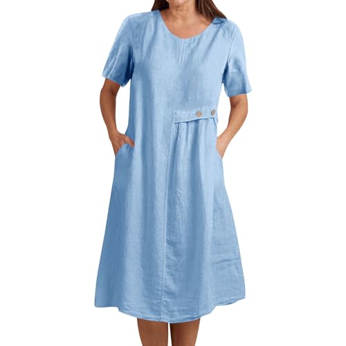 Generisch Damen Leinen Kleider Ärmellos Damenstrandkleider Damen Sommer Blusenkleid Elegant Freizeitkleid Einfarbige Leicht Und Luftig Strandkleid Mode Lässiges Freizeitkleid Blusenkleid Strandkleid von Generisch