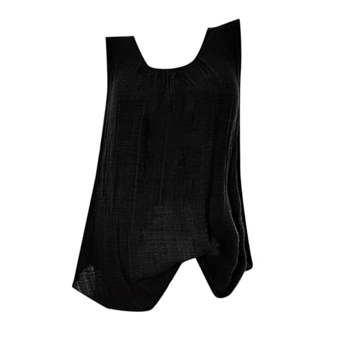 Generisch Damen Leinen Oberseite Ärmellose Sommer Casual Tank Tops Sommer Ärmellose Tunika Lockere Einfarbig Blusen Tunika V-Ausschnitt Sommerbluse von Generisch