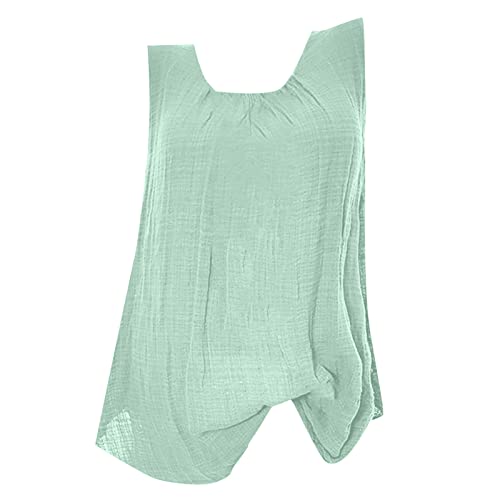 Generisch Damen Leinen Oberseite Ärmellose Sommer Casual Tank Tops Sommer Ärmellose Tunika Lockere Einfarbig Blusen Tunika V-Ausschnitt Sommerbluse von Generisch
