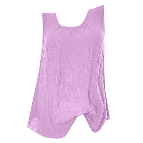 Generisch Damen Leinen Oberseite Ärmellose Sommer Casual Tank Tops Sommer Ärmellose Tunika Lockere Einfarbig Blusen Tunika V-Ausschnitt Sommerbluse von Generisch