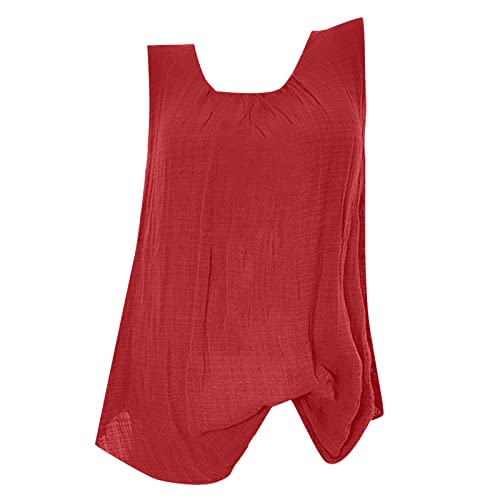 Generisch Damen Leinen Oberseite Ärmellose Sommer Casual Tank Tops Sommer Ärmellose Tunika Lockere Einfarbig Blusen Tunika V-Ausschnitt Sommerbluse von Generisch