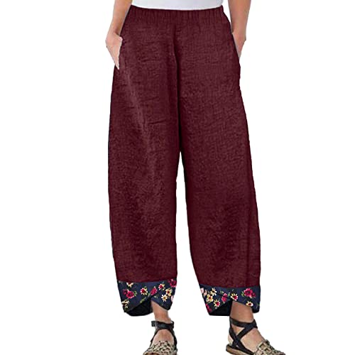 Generisch Damen Leinenhose Mit Taraxacum Mongolicum Taschen Weites Bein Sommerhose Frauen Leinenhose Stoffhose Locker Hose Leinen Luftige Freizeithose Hohe Taille Sommer Hosen Mädchen von Generisch
