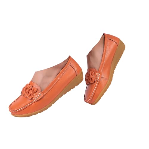 Generisch Damen Loafer Schuhe Mokassins Bequeme Lässige Slip On Keilabsatz Bow Tie Business-Schuhe Classic Casual Weiches Freizeitschuhe Slippers (Orange, 39) von Generisch