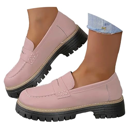 Generisch Damen Loafer Schuhe mit Blockabsatz Slip On Mokassins Bequeme Optik Halbschuhe rutschfest Elegant Klassiker Freizeit für Büro Arbeit Alltag Frühling Sommer (43) von Generisch