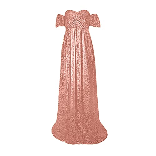 Generisch Damen Mäntel 38 Umstandskleid aus Spitze für Damen mit kurzen Ärmeln, langes Kleid, Fotografie, Kleid mit fliegenden Ärmeln Samt Kleid (PK2, L) von Generisch