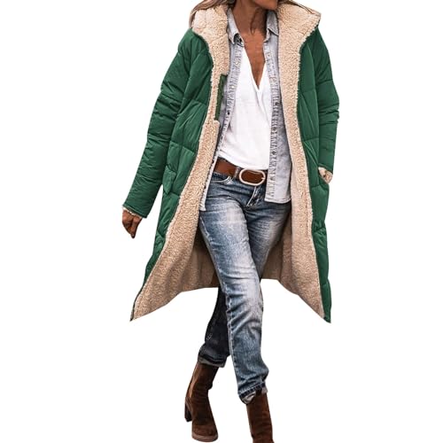 Generisch Damen Mantel, Wintermantel Damen Lang Auf Beiden Pufferjacken Warmer Kapuzenmantel Winterjacke Casual Wintermantel mit Kapuze Frauen Oberbekleidung Outdoorjacke Steppjacke Steppmantel von Generisch