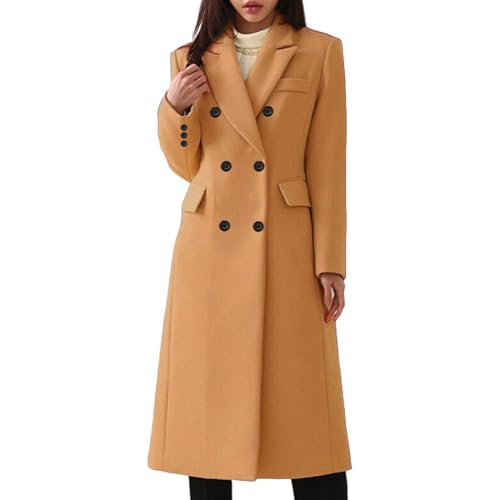 Generisch Damen Mantel Einfarbige Winddicht Windjacke Wintermantel Winter Warm Zweireihiger Wollmantel Outdoorjacke Lang Elegante Übergangsmantel Trenchcoat Schwarz mit Knopf Damenmantel Winterjacke von Generisch
