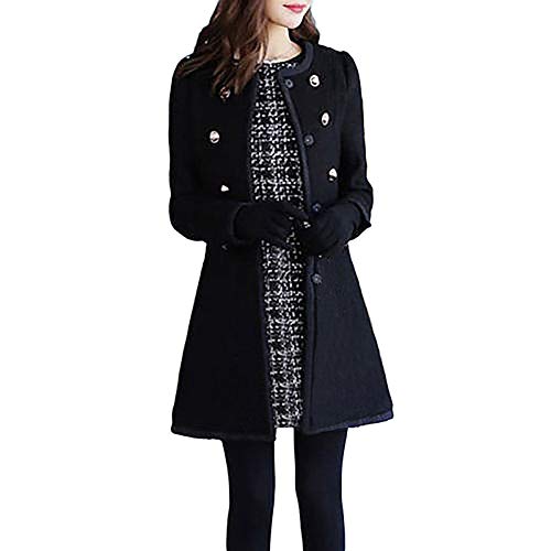 Generisch Damen Mantel Elegant Elegant Wolljacke Schwarz Tweed Blazer Mit Gürtel Knöpfen Trenchcoat Revers Wollmantel Zweireiher Damenmantel Tailliert Mantel Große Größen Kurzmantel von Generisch