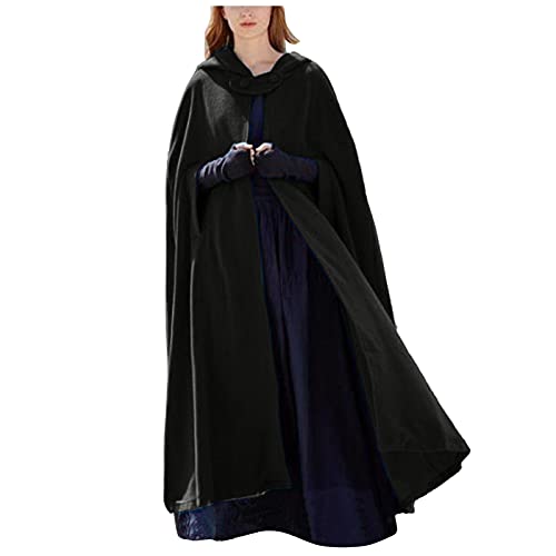 Generisch Damen Mantel Mittelalter Damen Herbst Winter Lose Umhang Mit Kapuze Mantel Poncho Kap Long Trenchcoat Outwear Cape Mantel Lang Für Fasching Halloween Kostüm Mittelalter Robe von Generisch